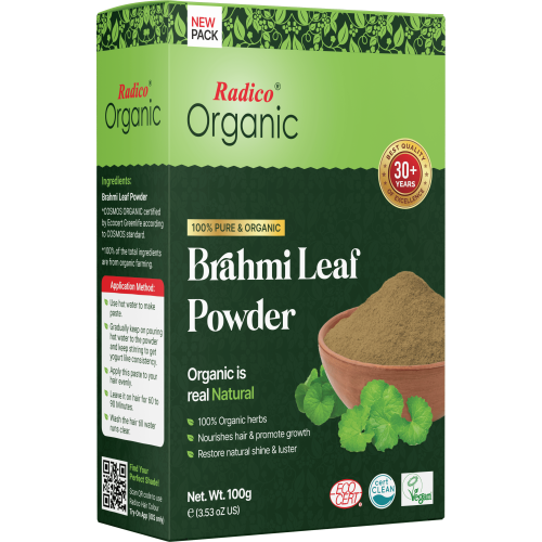 Brahmi Powder Front (1)-500x500 Radico ORGANIC BRAHMI 100% Natuurlijke BIO Organic Vegan Haargroei, Anti- Haaruitval, Anti- Roos, Care, Volume, Kalmerende, Voedende, VERSTERKENDE Poeder Haarmasker 2 in 1 met ECOCERT 100g