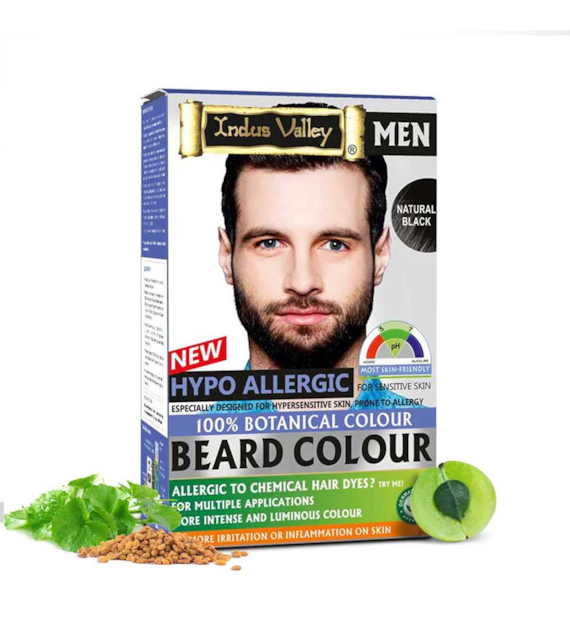 Indus Valley 100% BOTANICAL Snor- en Baardverf Zwart / Black ANTI-ALLERGISCH– Baardkleur voor Grijze Haren – Natuurlijke Baardverf – Hypoallergene Baardkleur – 100 g + 15 ml