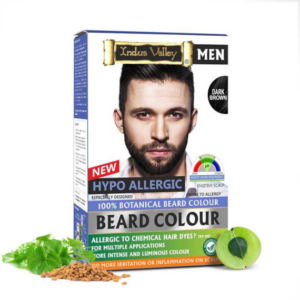 Indus Valley 100% BOTANICAL Snor-en Baardverf Dark Brown / Donkerbruin ANTI-ALLERGISCH – Baardkleur voor Grijze Haren – Natuurlijke Baardverf – Hypoallergene Baardkleur – 100 g + 15 ml