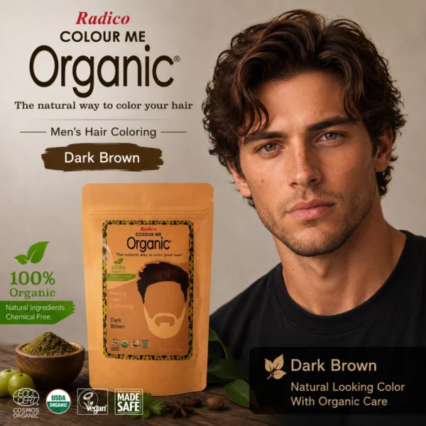 Radico Hoofd Men Dark Brown USA Radico COLOUR ME ORGANIC Dark Brown / Donkerbruin – 100% Natuurlijke Plantaardige Haarverf voor Mannen met ECOCERT, VEGAN, HALAL 100g